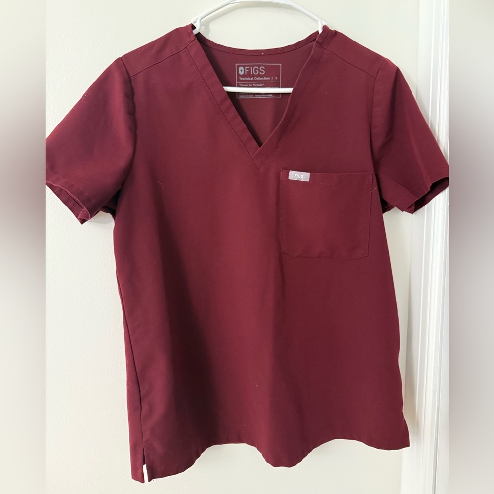 Figs Maroon V-Neck Scrub Top